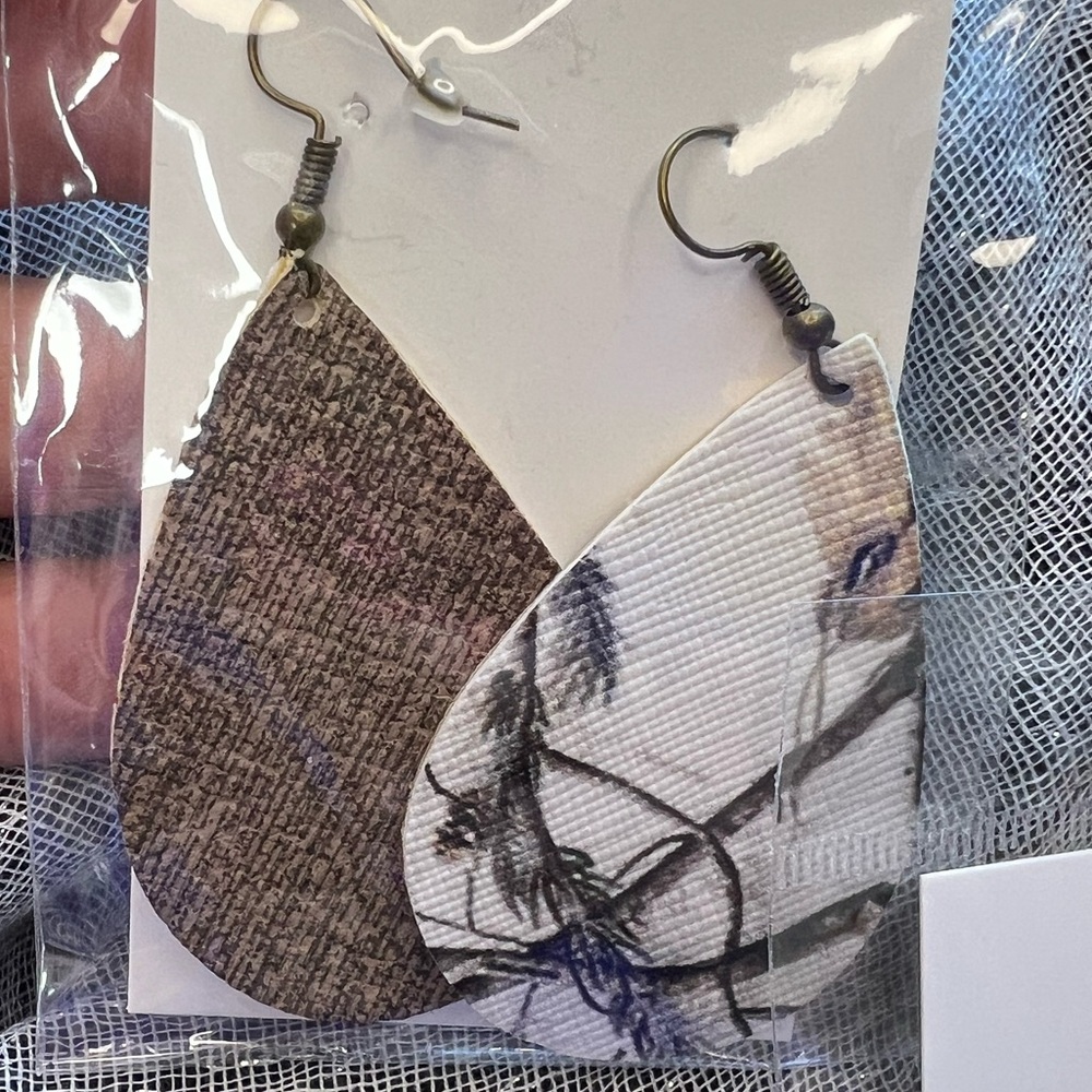 Large Raindrop - Tree Camo Double sided handmade vegan leather earrings